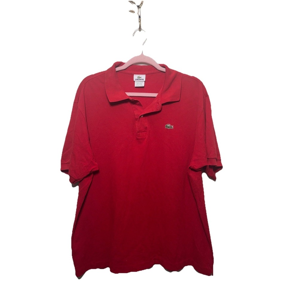 Lacoste Mens Polo Shirt Size 7 XL Red 100% Cotton Pique Made Peru Vintage